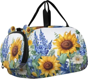 Sunflower Youth Sports & Travel Duffle Bag with Shoe Compartment,Waterproof Gym Bag for Girls and Boys (Overnight Essentials Organizer)