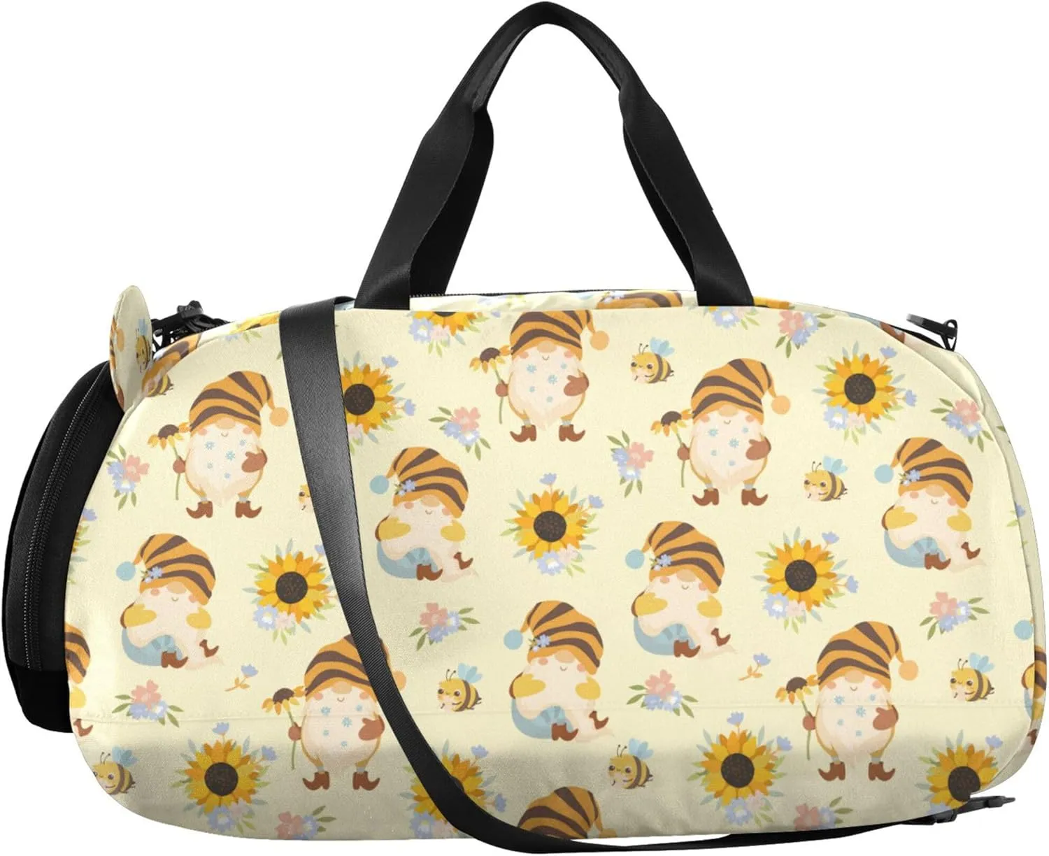 Sunflowers and Honey Bees Gnomes Kids Duffel Bag with Shoes Compartment Large Capacity Travel Duffel Bag for Beach Swim Bags Pool Sports
