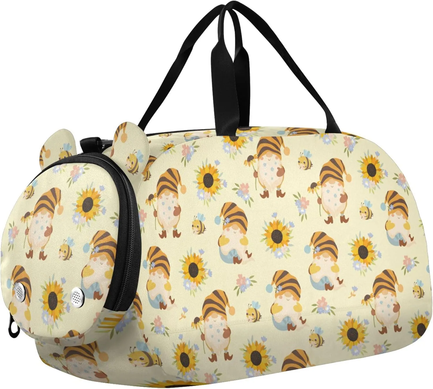 Sunflowers and Honey Bees Gnomes Kids Duffel Bag with Shoes Compartment Large Capacity Travel Duffel Bag for Beach Swim Bags Pool Sports