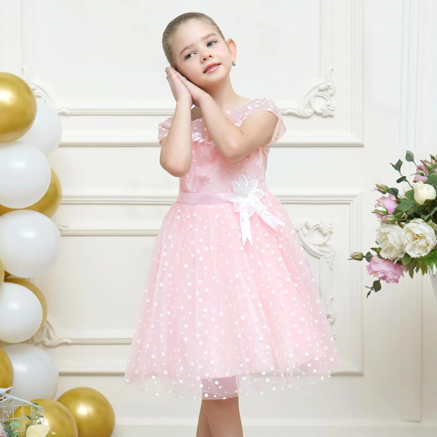Sunny Fashion Flower Girls Dress White Wedding Pageant Bridesmaid Gown Size 3-10
