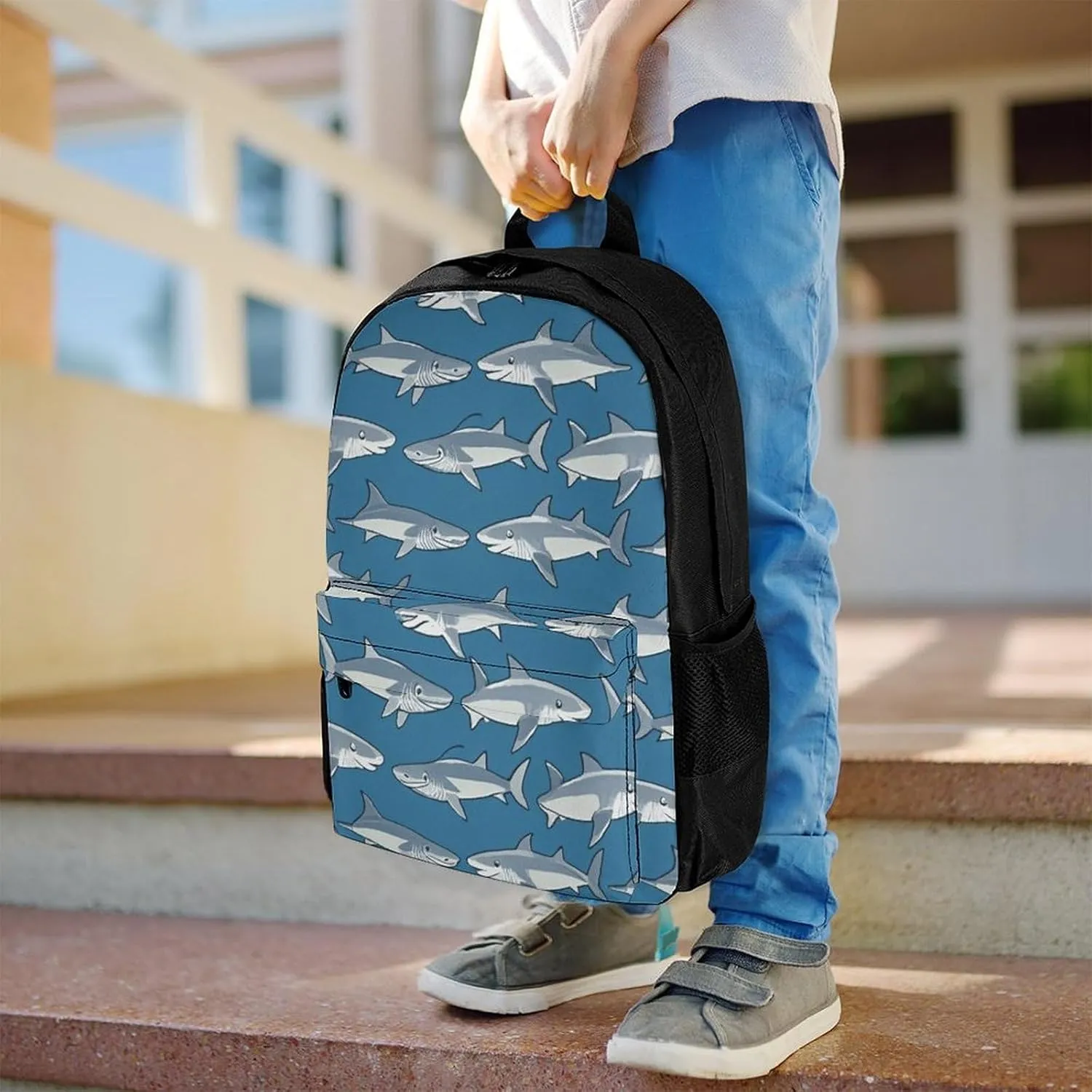 Supdreamc Blue Ocean Sea Shark Art Shoulder Book Bags Polyester Multipurpose Anti-Theft Carry On Bag Large Capacity Travel Hiking & Camping Rucksack