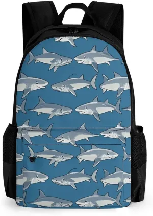 Supdreamc Blue Ocean Sea Shark Art Shoulder Book Bags Polyester Multipurpose Anti-Theft Carry On Bag Large Capacity Travel Hiking & Camping Rucksack