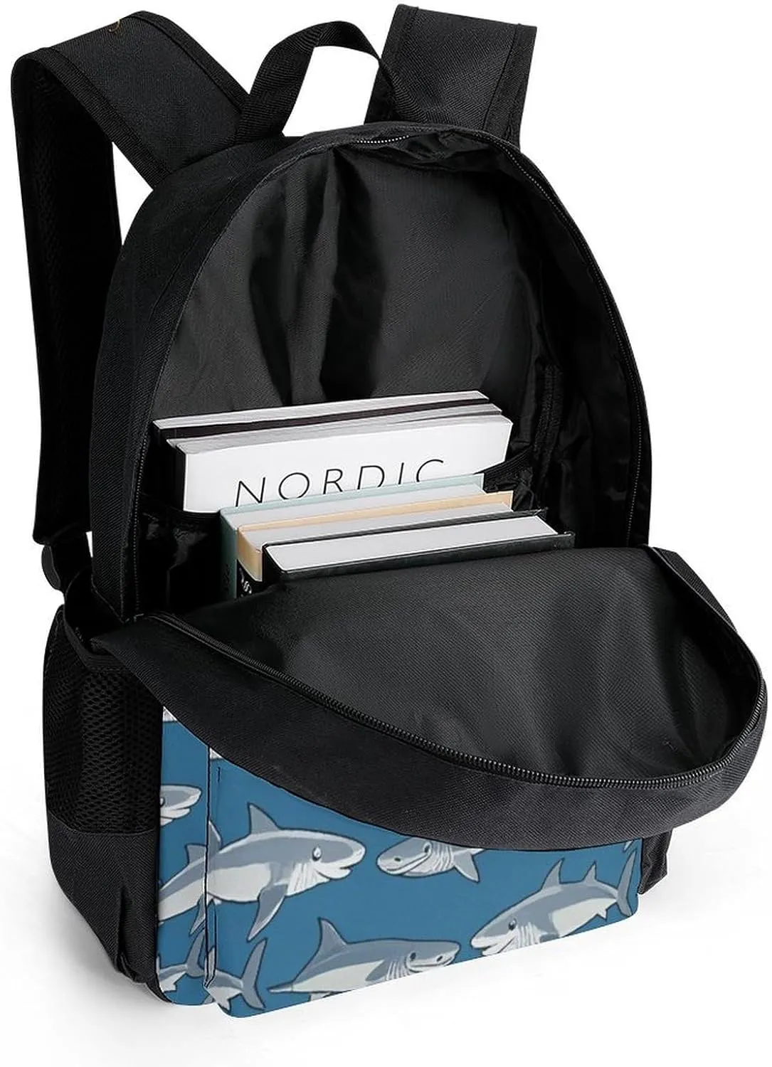 Supdreamc Blue Ocean Sea Shark Art Shoulder Book Bags Polyester Multipurpose Anti-Theft Carry On Bag Large Capacity Travel Hiking & Camping Rucksack