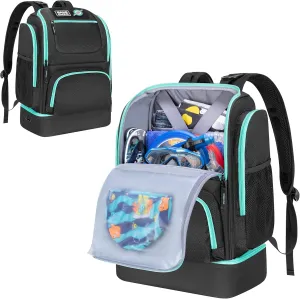 Swim Bag for Swimmers with Shoe Compartment, Swim Backpack for Men and Women, Swimming Bag with Multiple Pockets for Swim Gear Organization, Black