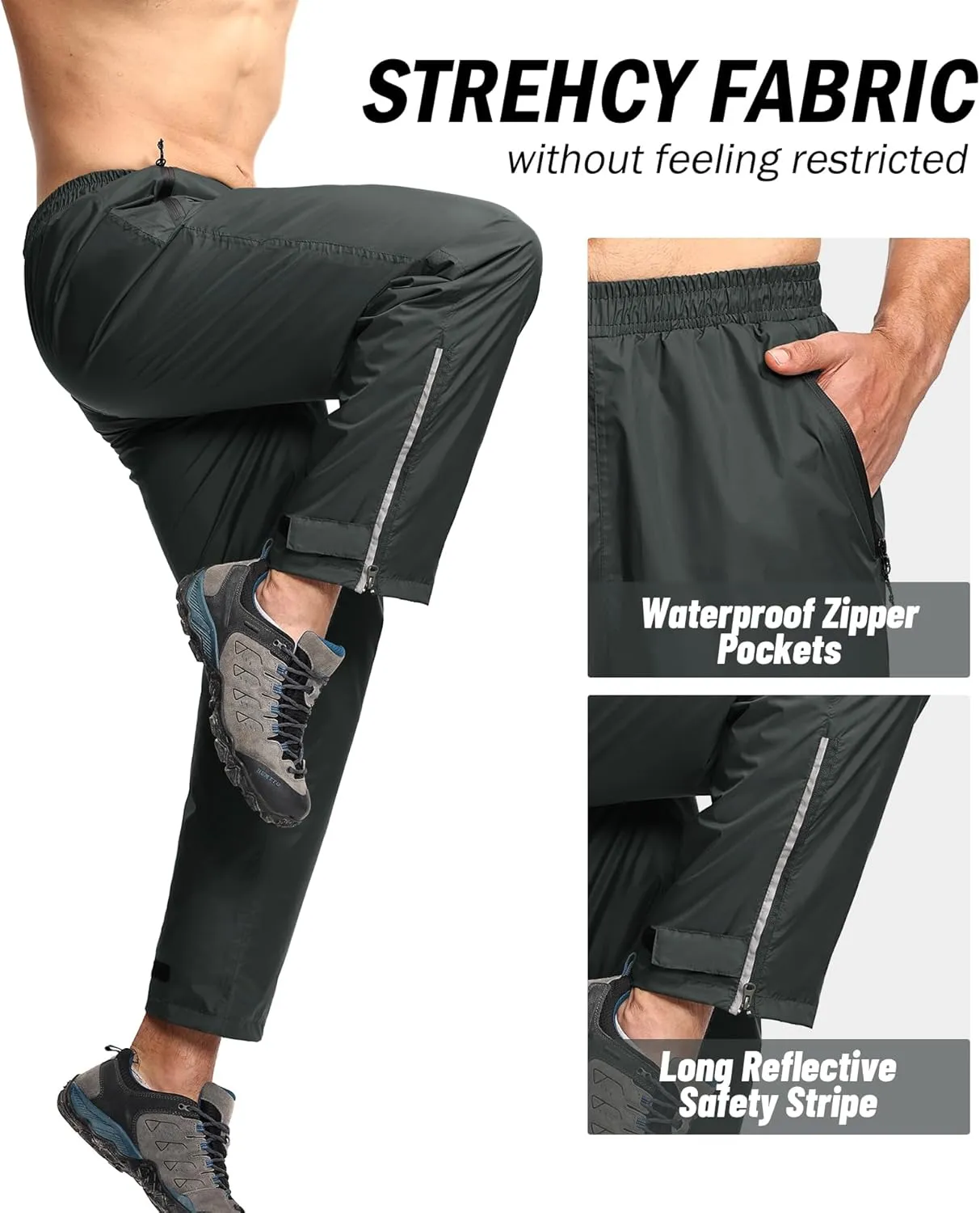 SWISSWELL Men's Golf Rain Pants Hiking Pants for Men Waterproof Breathable Mesh with Waterproof Zipper Pockets
