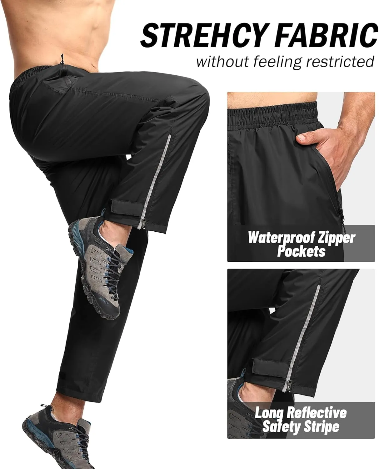 SWISSWELL Men's Golf Rain Pants Hiking Pants for Men Waterproof Breathable Mesh with Waterproof Zipper Pockets