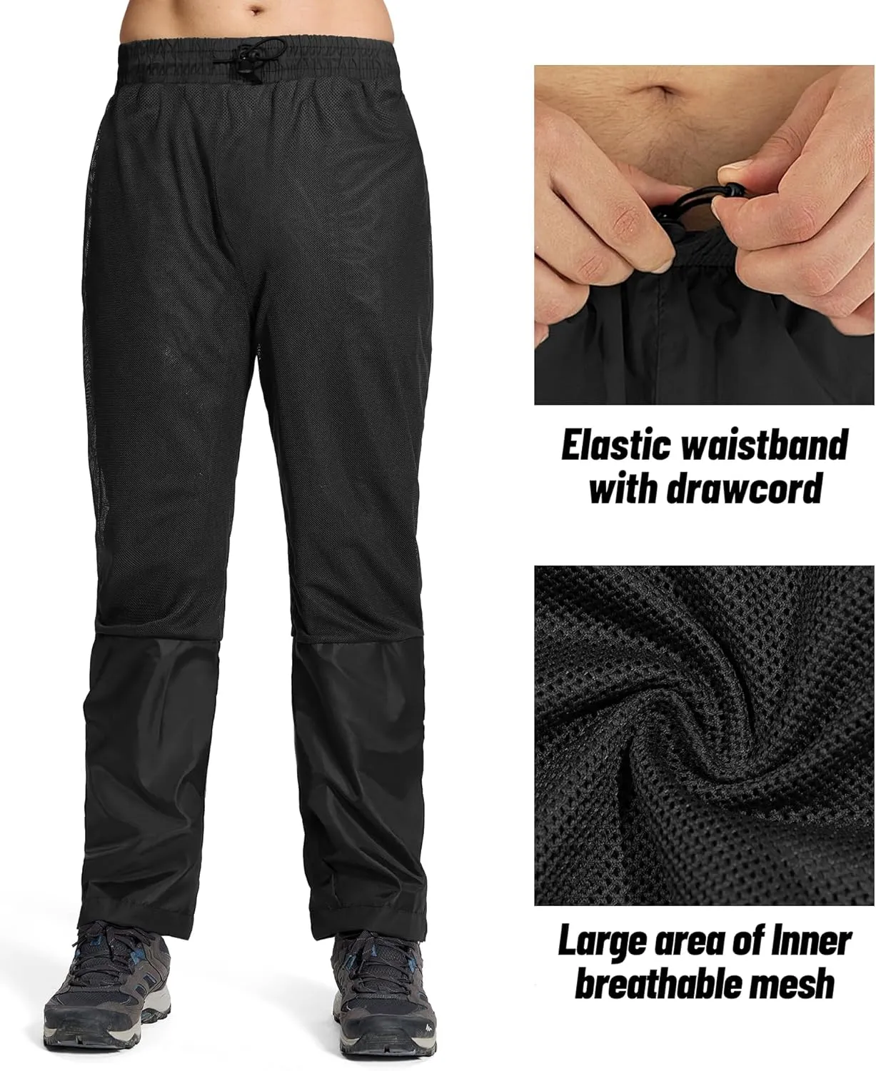 SWISSWELL Men's Golf Rain Pants Hiking Pants for Men Waterproof Breathable Mesh with Waterproof Zipper Pockets