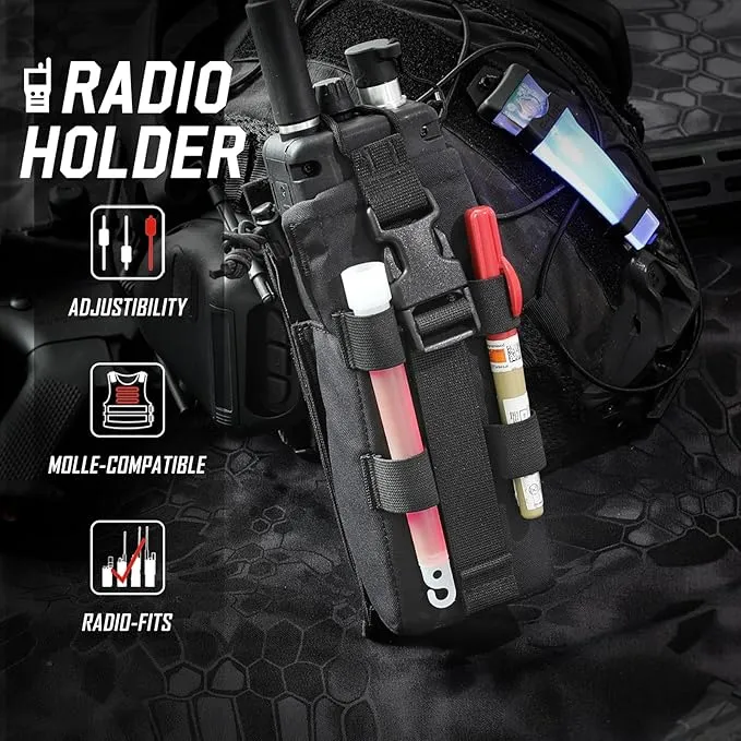 Tactical Radio Holster, Molle Radio Pouch Radio Holder of Single-Handed Operation for Duty Belt Vest Compatible with PRC 152/148 Mainstream Military Intercom Models