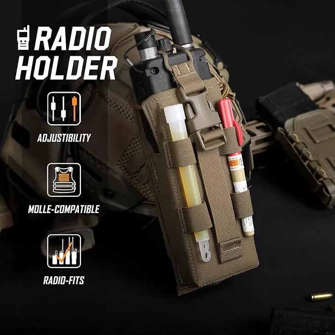 Tactical Radio Holster, Molle Radio Pouch Radio Holder of Single-Handed Operation for Duty Belt Vest Compatible with PRC 152/148 Mainstream Military Intercom Models