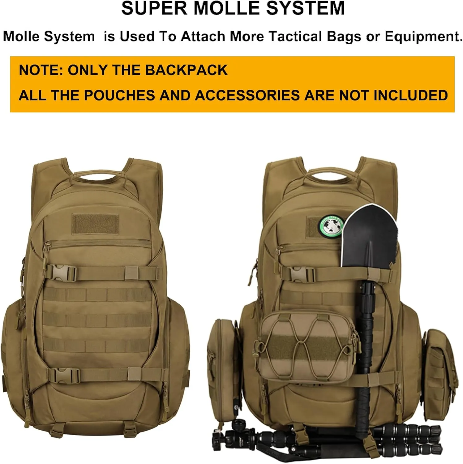 Tactical Travel Backpack Large Military Tactical Assault Pack, 3 Day Heavy Duty Camping Rucksack, 45L Hiking Bags (Khaki)