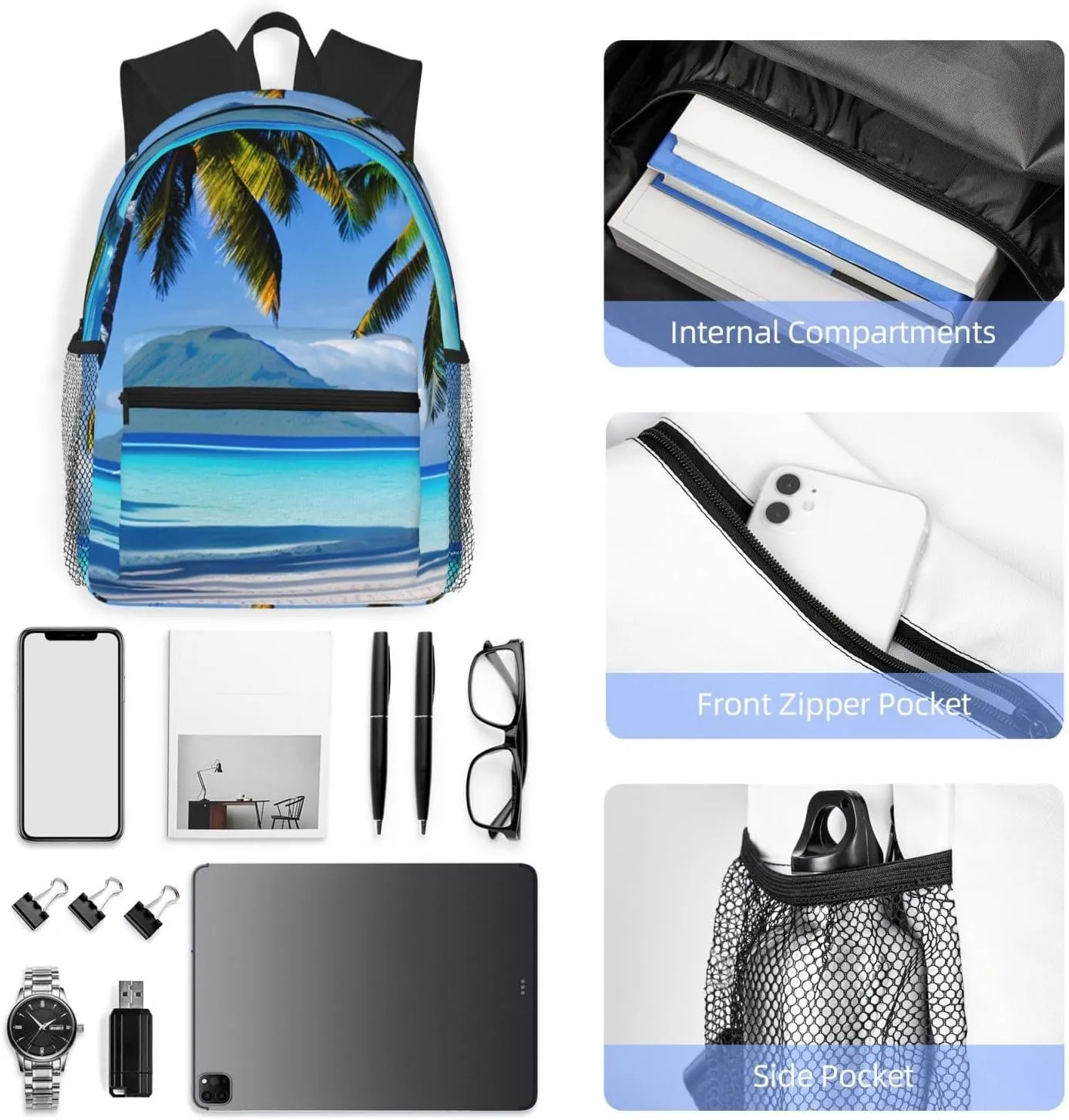 Tahiti Beaches Backpack Cute Print Bookbag Women Travel Casual Water-resistant Backpack Travel Bag bags