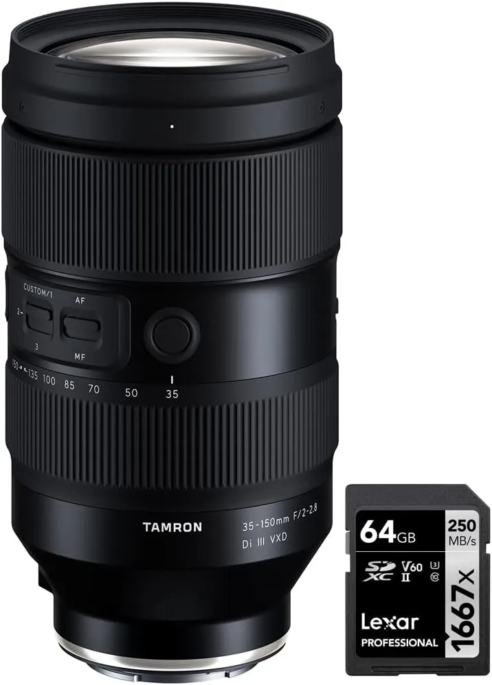 Tamron AFA058S-700 35-150 F/2-2.8 Di III VXD Lens for Sony E-Mount Full-Frame Mirrorless Model A058 Bundle with Lexar Professional SDHC/SDXC 1667x UHS-II 64GB Memory Card