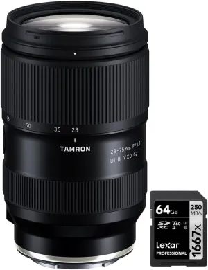 Tamron AFA063S-700 28-75mm F2.8 Di III VXD G2 Lens for Sony E-Mount Full-Frame Mirrorless A063 Bundle with Lexar Professional SDHC/SDXC 1667x UHS-II 64GB Memory Card