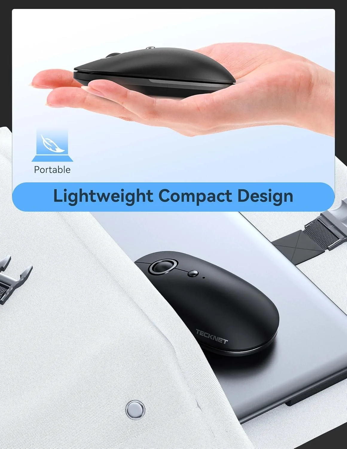 TECKNET Silent Mouse Wireless for Laptop PC, 2.4Ghz USB-A Wireless Computer Mouse, 4800 DPI Ambidextrous Quiet Click Mouse for Travel, Slim Portable Wireless Mouse (USB Receiver, Black & Grey)