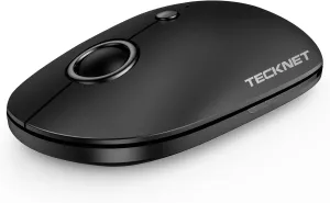 TECKNET Silent Mouse Wireless for Laptop PC, 2.4Ghz USB-A Wireless Computer Mouse, 4800 DPI Ambidextrous Quiet Click Mouse for Travel, Slim Portable Wireless Mouse (USB Receiver, Black & Grey)