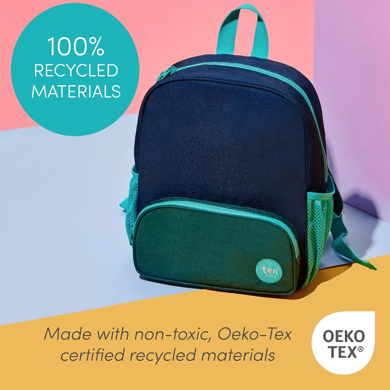 Ten Little Toddler Backpack, Kids Backpack for Boys & Girls - Toddler Bookbag Made with Recycled Materials for Preschool, Kindergarten - Toddler Bag, Daycare Bag - 12” Kids Backpack, Pink/Yellow