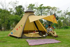 Tent Outdoor Double Layer Camping Tower Tent Family Camping Tent Yurt Teepee Tent for Outdoor Hiking 3-4 Person