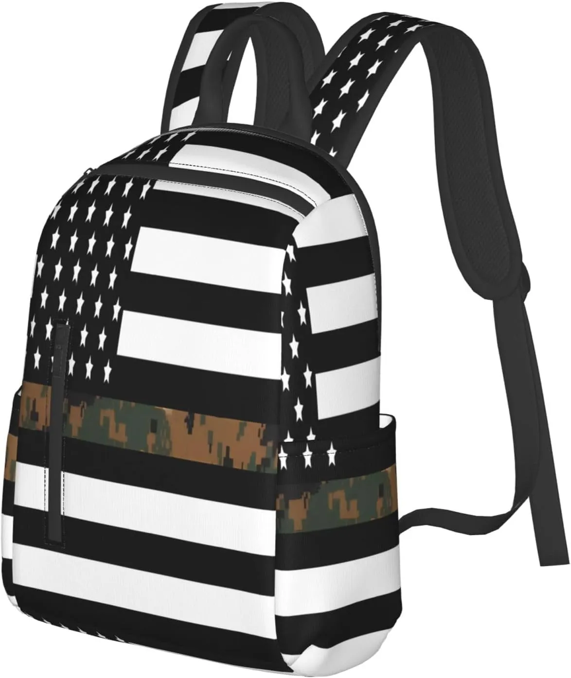 Thin Green Line Camo American Flag Casual Backpacks Laptop Backpack Outdoor Travel Rucksack Sport Carry-On Daypack Lightweight Bag with Multi-Pockets