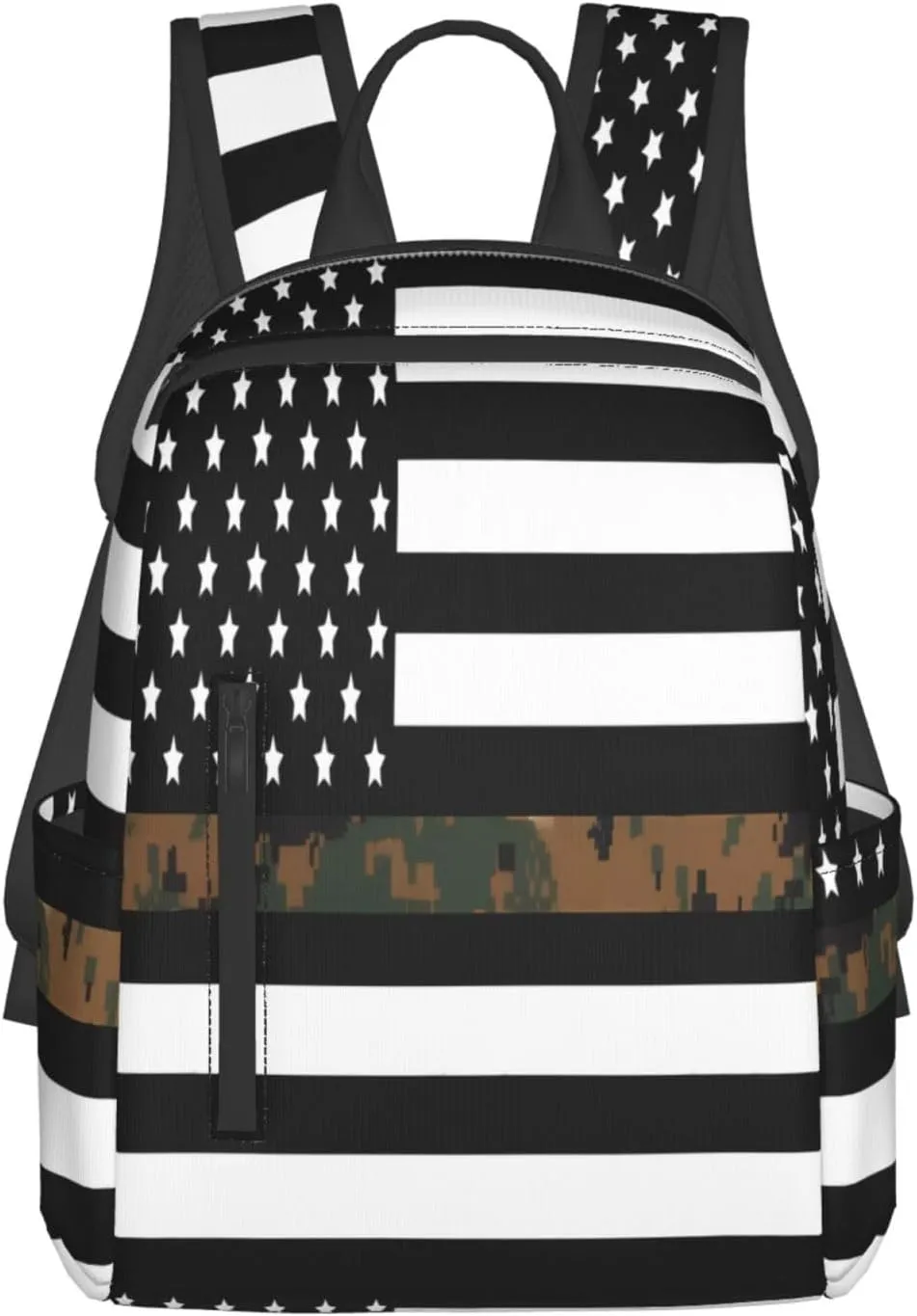 Thin Green Line Camo American Flag Casual Backpacks Laptop Backpack Outdoor Travel Rucksack Sport Carry-On Daypack Lightweight Bag with Multi-Pockets