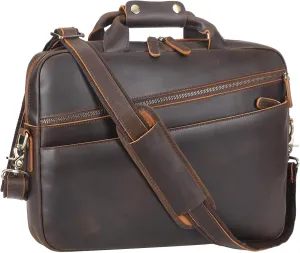 TIDING Full Grain Leather Business Briefcase for Men 15.6 Inch Laptop Slim Messenger Bag for Work Travel