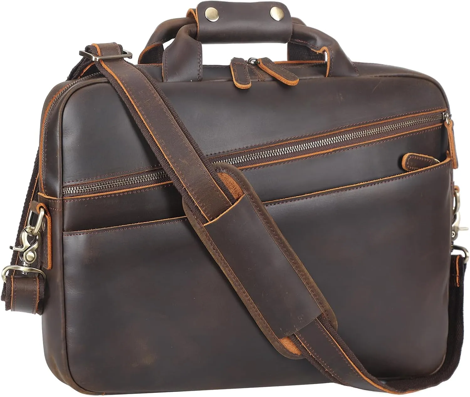 TIDING Full Grain Leather Business Briefcase for Men 15.6 Inch Laptop Slim Messenger Bag for Work Travel