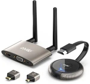 TIMBOOTECH HDMI Wireless Transmitter and Receiver 4K, Dual Screens HDMI & VGA Live Casting 5G Video/Audio for Laptop, Cable Box, Camera, Blu-ray, Phone, Netfix to Monitor, Projector, HDTV 165FT/50M