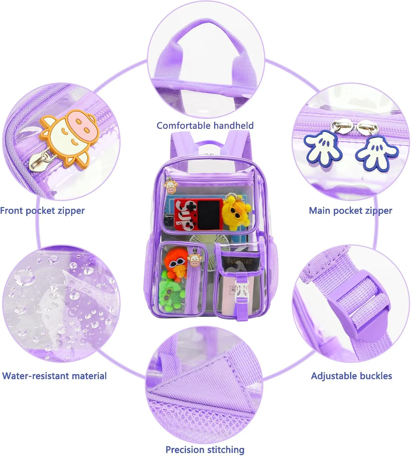 TINYAT Clear Backpack Heavy Duty Transparent Backpack Large Clear Bag See Through for College, Concert, Sport T9063,Purple