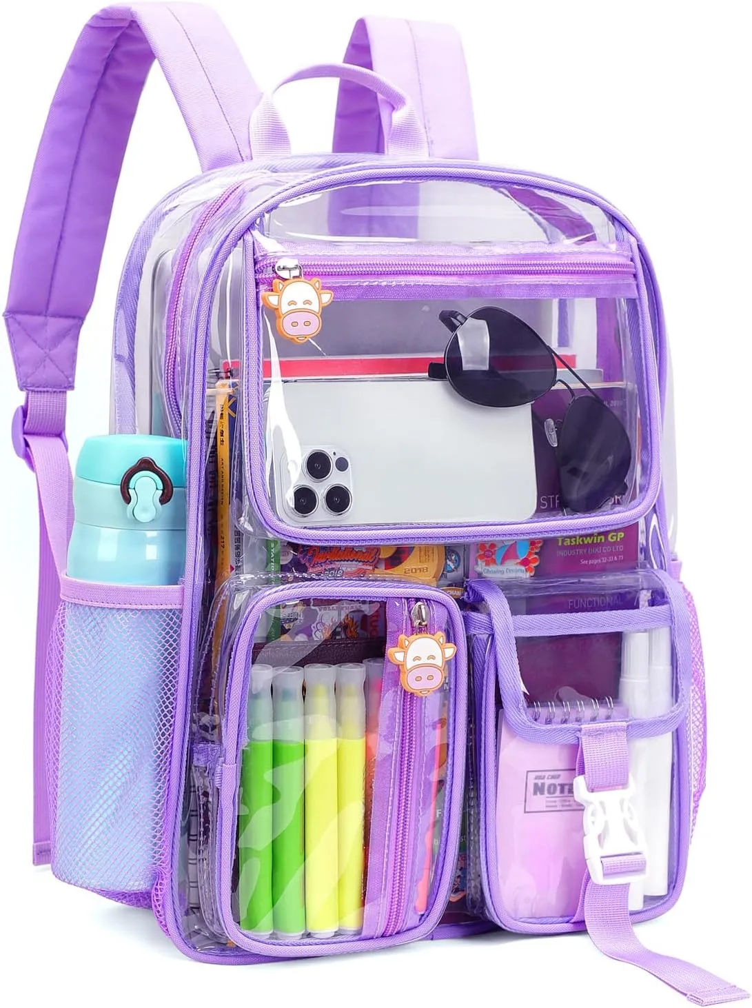 TINYAT Clear Backpack Heavy Duty Transparent Backpack Large Clear Bag See Through for College, Concert, Sport T9063,Purple