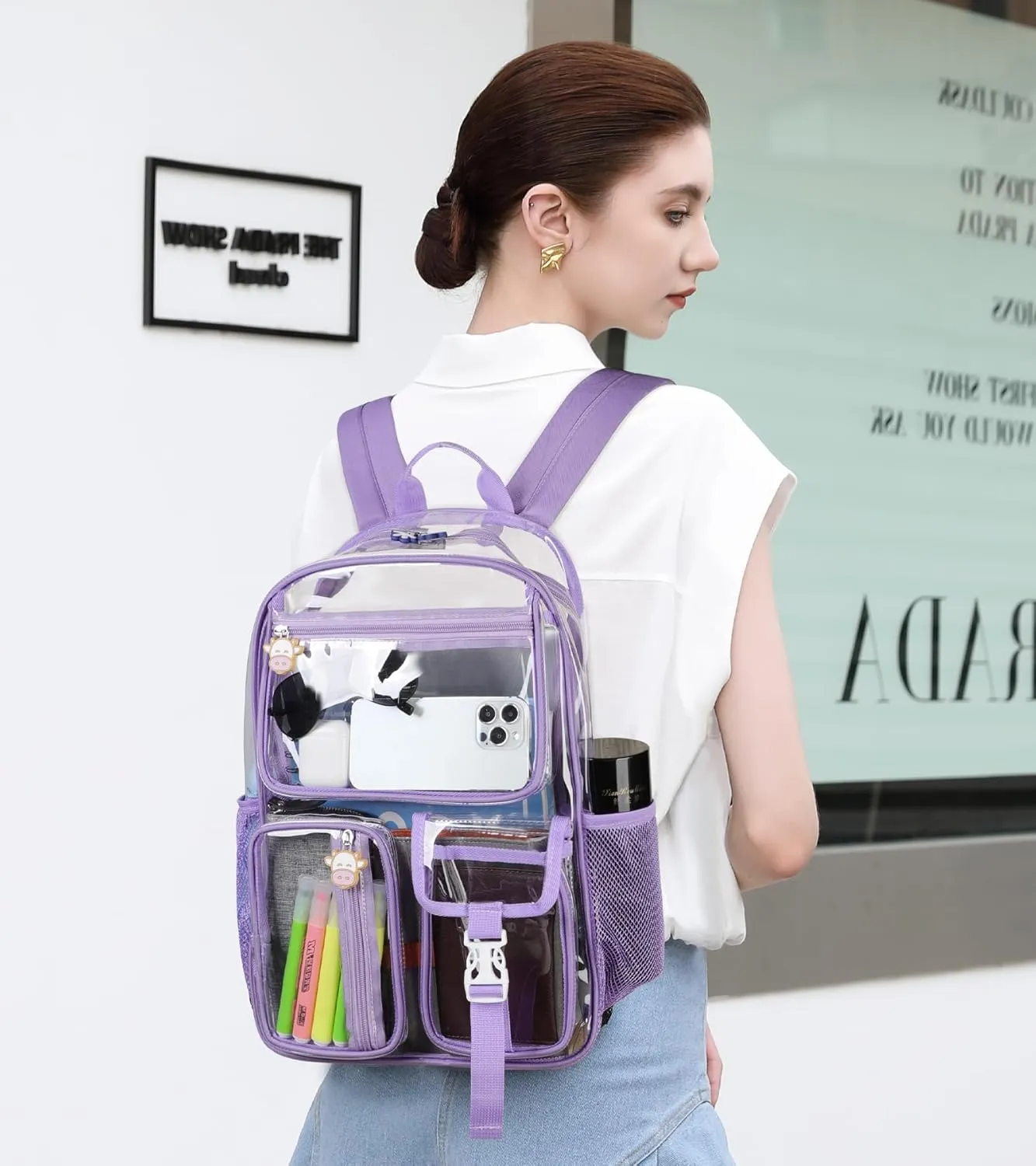 TINYAT Clear Backpack Heavy Duty Transparent Backpack Large Clear Bag See Through for College, Concert, Sport T9063,Purple
