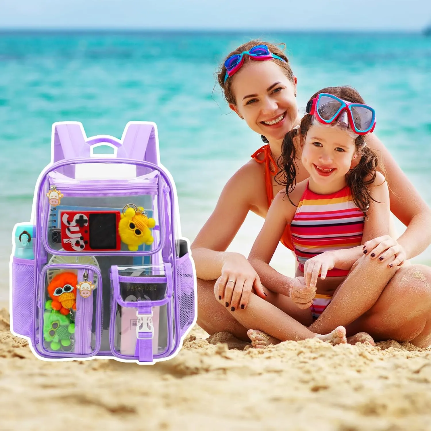 TINYAT Clear Backpack Heavy Duty Transparent Backpack Large Clear Bag See Through for College, Concert, Sport T9063,Purple