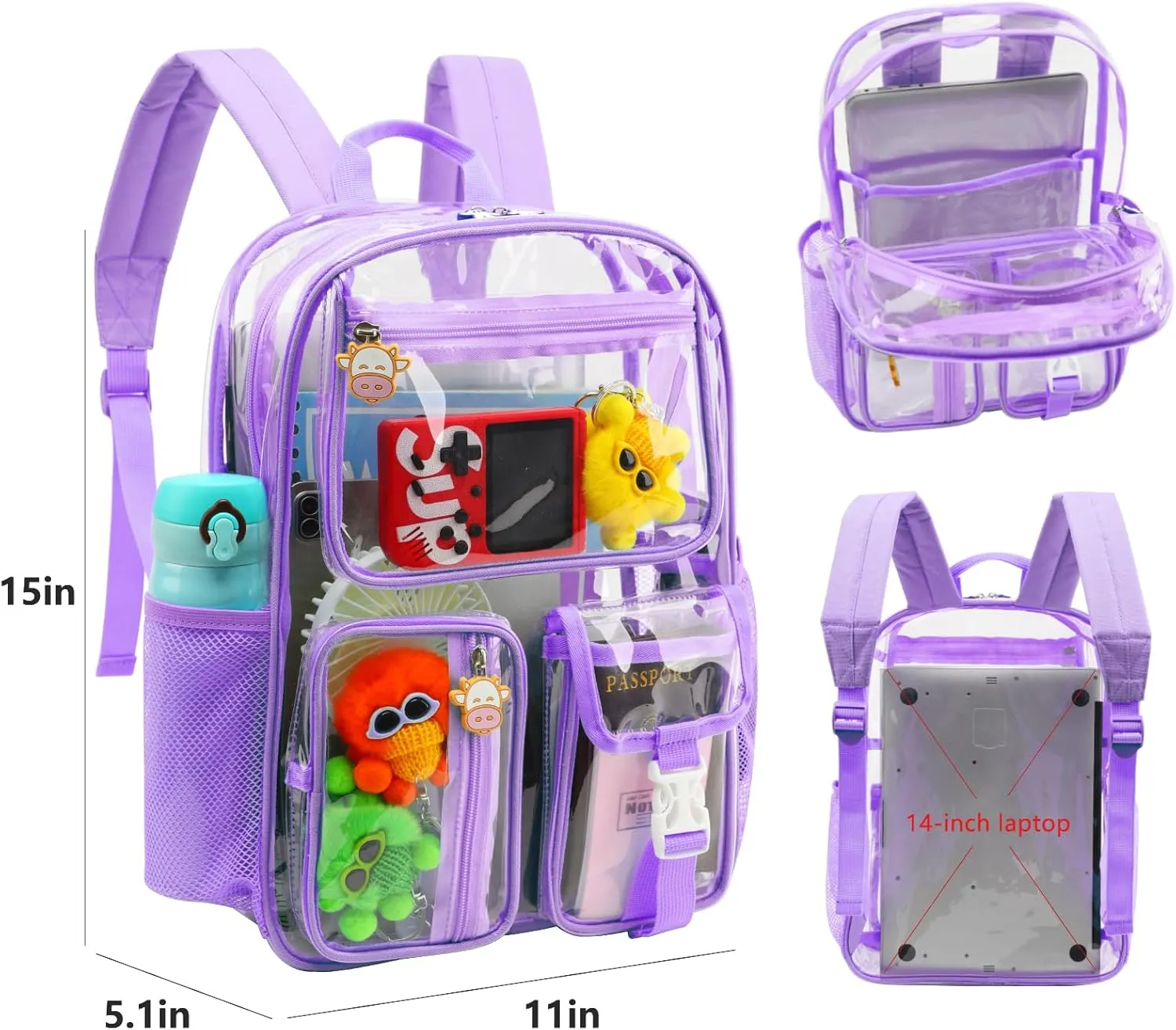 TINYAT Clear Backpack Heavy Duty Transparent Backpack Large Clear Bag See Through for College, Concert, Sport T9063,Purple