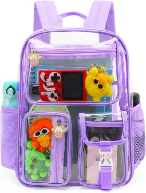 TINYAT Clear Backpack Heavy Duty Transparent Backpack Large Clear Bag See Through for College, Concert, Sport T9063,Purple