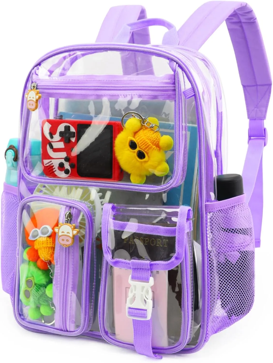 TINYAT Clear Backpack Heavy Duty Transparent Backpack Large Clear Bag See Through for College, Concert, Sport T9063,Purple