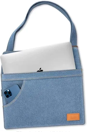 tomtoc Denim Shoulder Bag for 13-inch MacBook Air M4/A3240 2025, M3/A3113, M2/A2681 M1/A2337, MacBook Pro M2/A2686 M1/A2338, 13-inch iPad Air (M3/M2)/iPad Pro M4, Vintage Style Retro Blue Jeans Sleeve