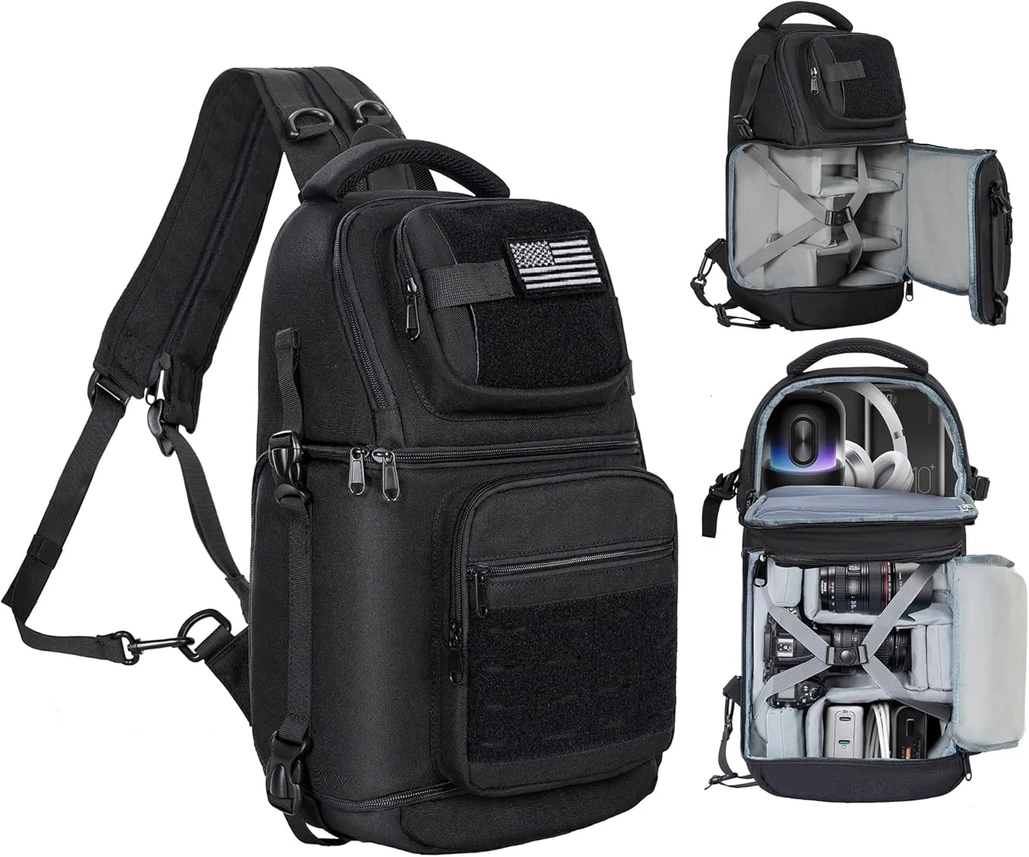 TORIBIO Camera Sling Bag,DSLR/SLR/Mirrorless Camera Bag with Tripod Holder & Removable Dividers,Small Crossbody Tactical Camera Bag Backpack for Canon/Nikon/Sony/Fuji/Gopro