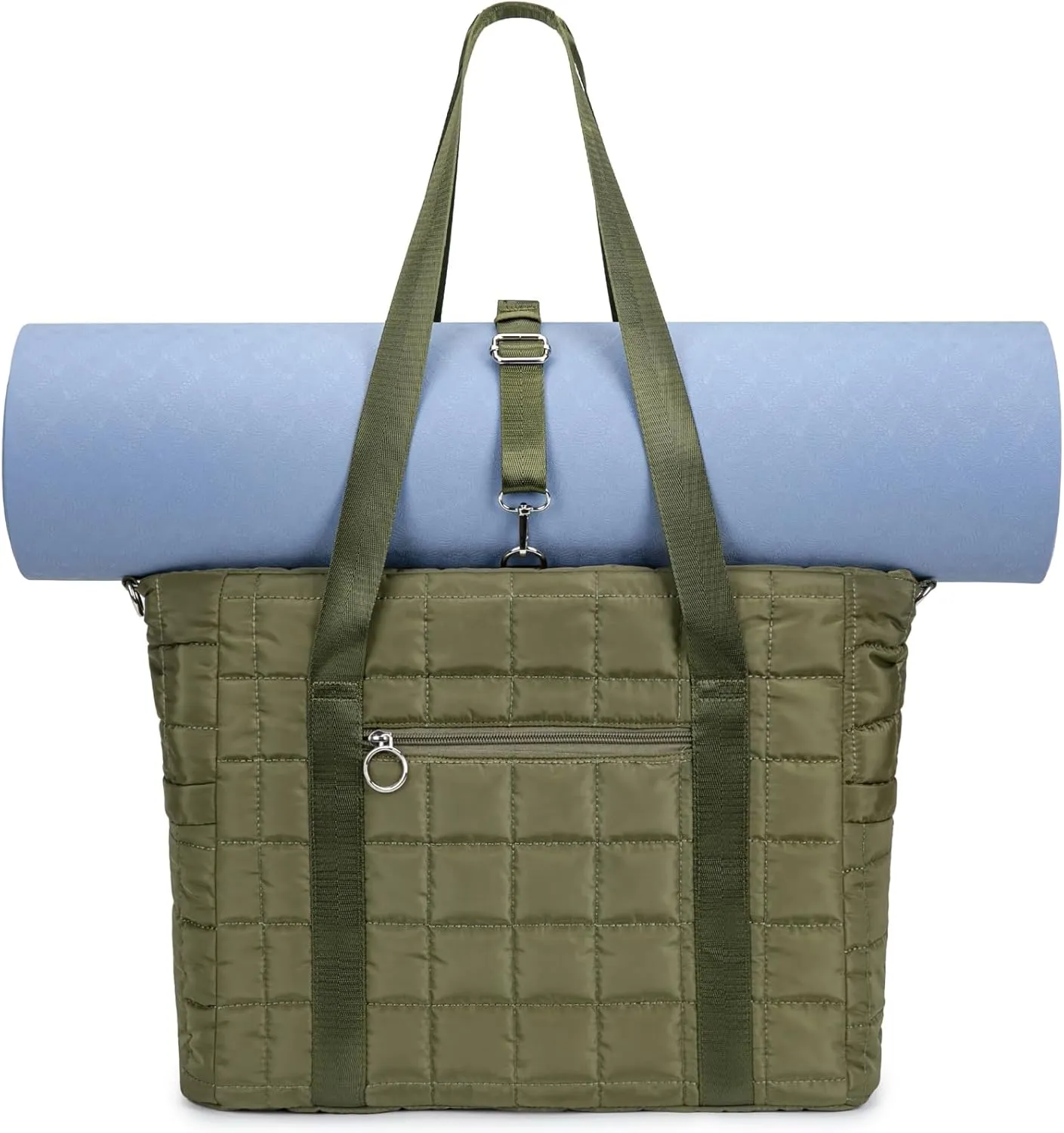 Tote Bag for Women with Zipper, Puffer Gym Tote with Yoga Mat Straps
