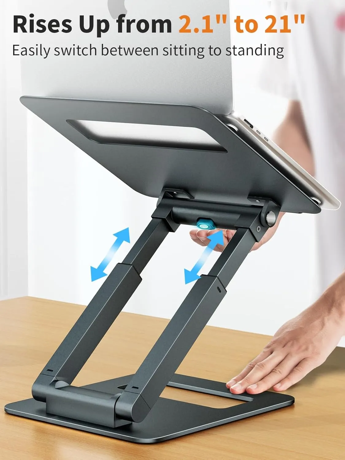 tounee Laptop Stand for Desk Adjustable Height, Telescopic 360 Rotating Pull Out Design Ergonomic Laptop Riser Fits All MacBook, Laptops -Gray