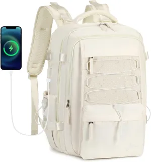 Travel Backpack for Women Men 15.6 Inch Laptop Backpacks with USB Port Carry on Bag Airline Approved Large College School Bookbags Waterproof Work Business Sport Rucksack Casual Daypack (White)
