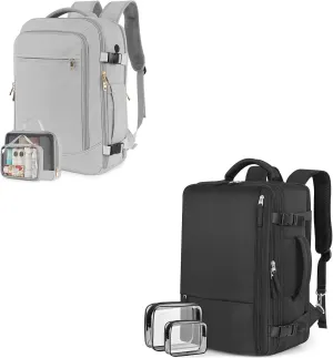 Travel Backpack for Women Men, 40L Carry on Flight Approved Backpack, Grey & Black