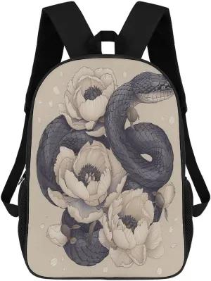 Travel Laptop Backpack Slim Durable Lightweight Back Pack Cute Black Snake And Flower Small Backpack For Women Men