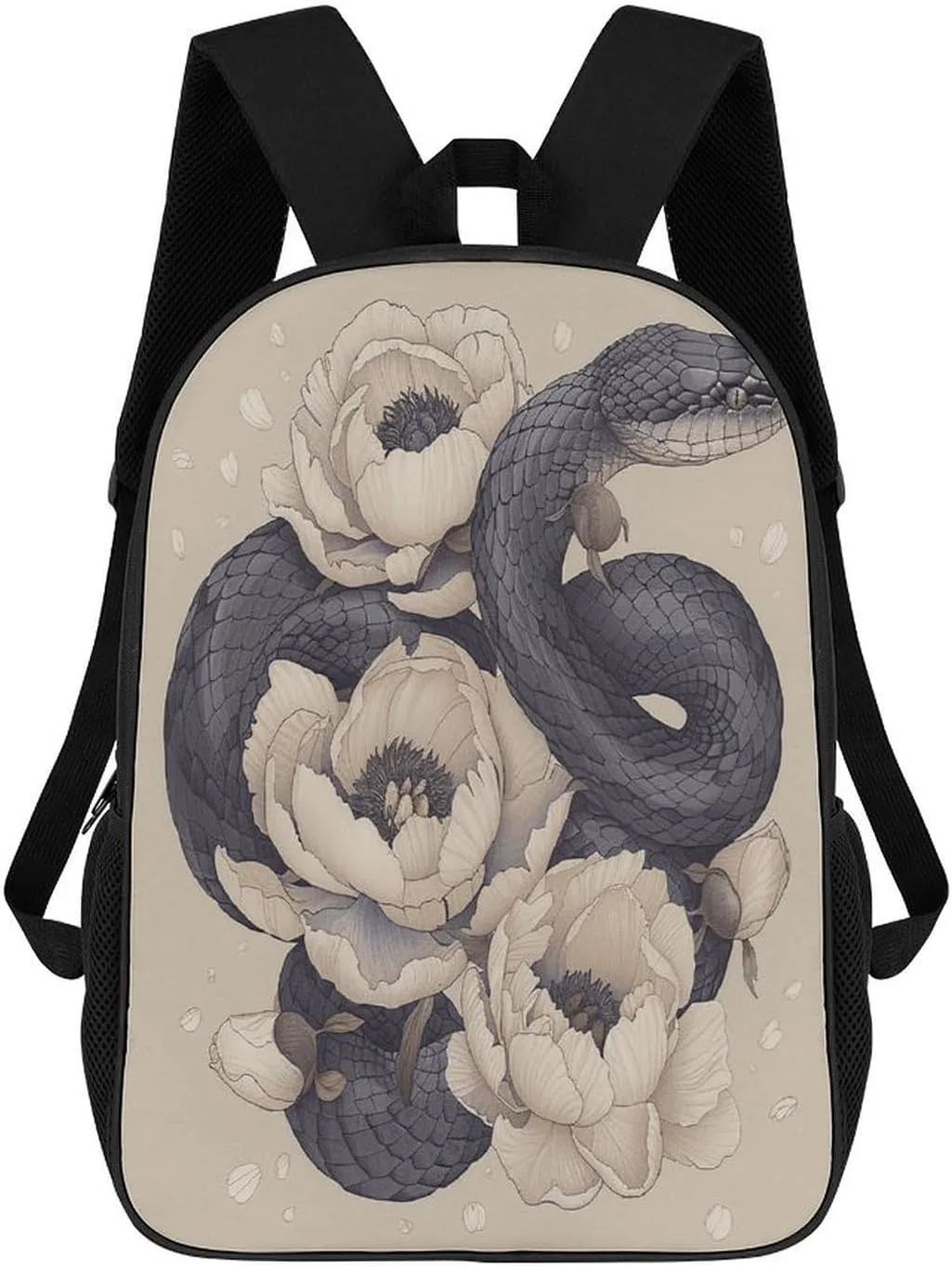 Travel Laptop Backpack Slim Durable Lightweight Back Pack Cute Black Snake And Flower Small Backpack For Women Men