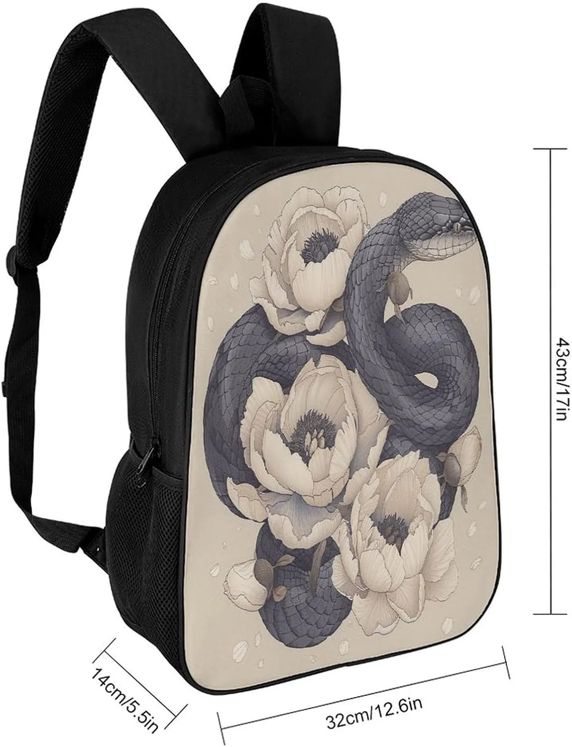Travel Laptop Backpack Slim Durable Lightweight Back Pack Cute Black Snake And Flower Small Backpack For Women Men