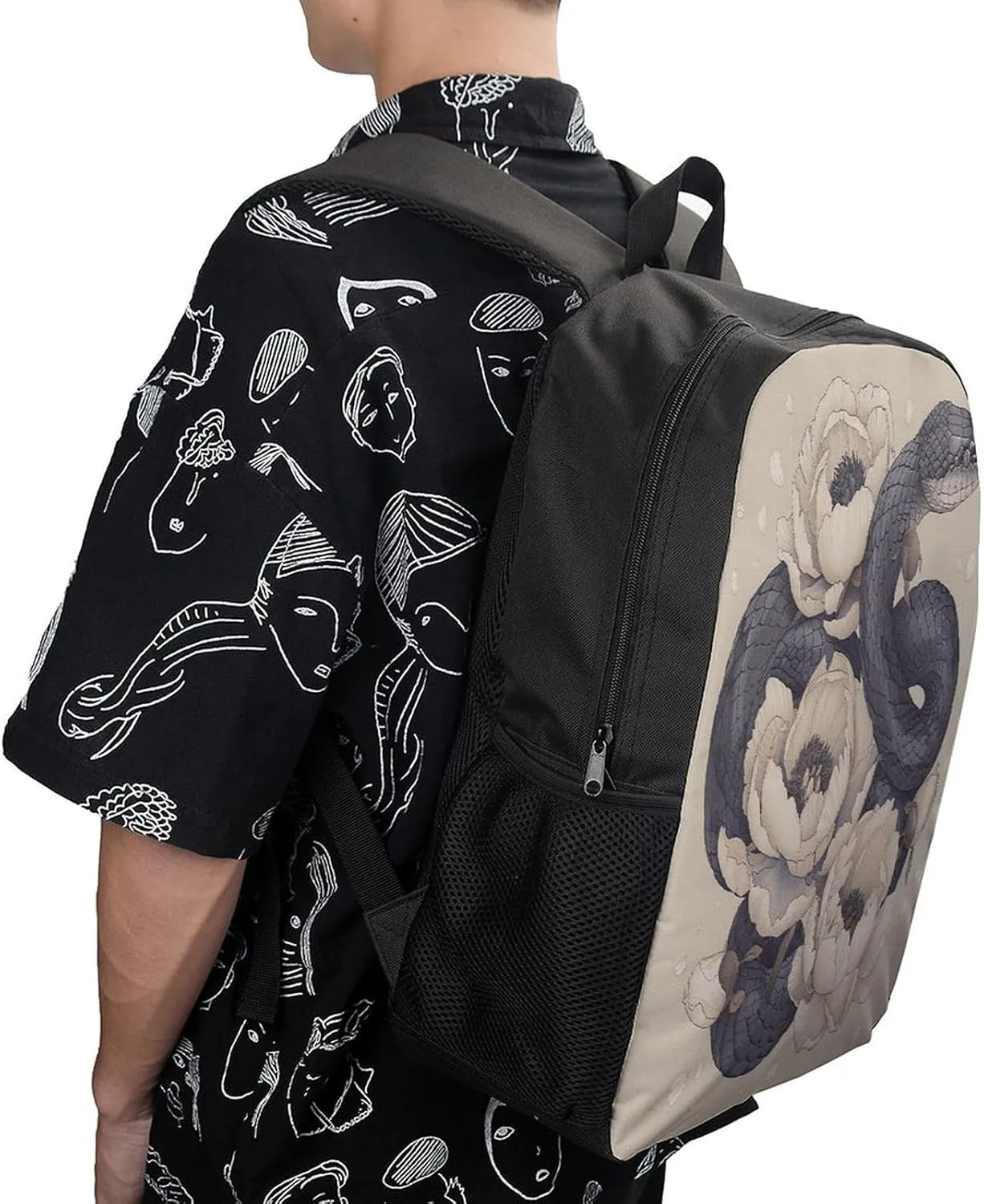 Travel Laptop Backpack Slim Durable Lightweight Back Pack Cute Black Snake And Flower Small Backpack For Women Men