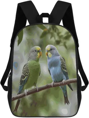 Travel Laptop Backpack Slim Durable Lightweight Back Pack Cute Blue And Green Parakeets Small Backpack For Women Men