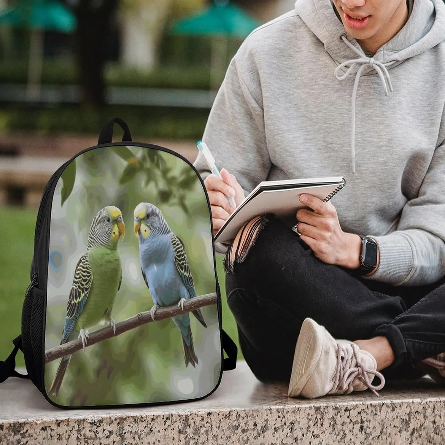 Travel Laptop Backpack Slim Durable Lightweight Back Pack Cute Blue And Green Parakeets Small Backpack For Women Men
