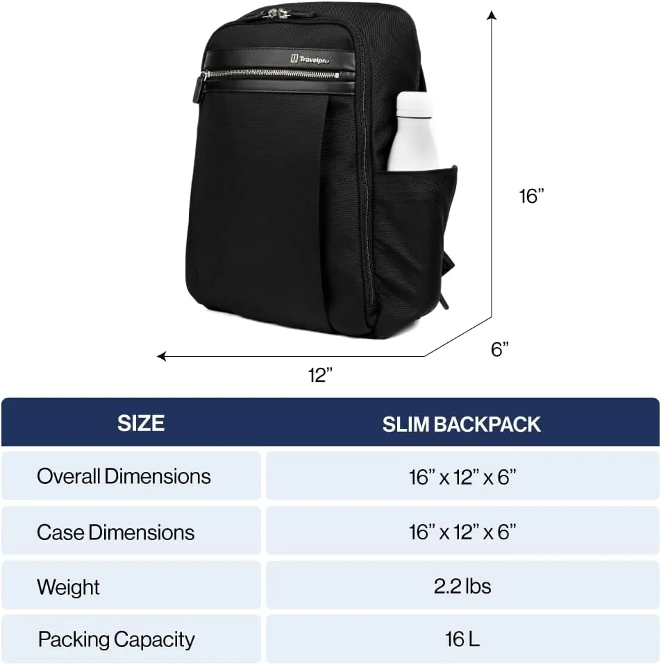 Travelpro Platinum Elite Slim Laptop Travel Backpack, Fits up to 16 Inch Laptop, Business, Water Resistant, Men and Women, Black