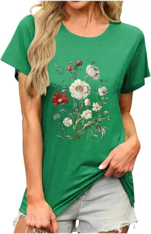 Trendy Tops for Women 2025 Basic V Neck Solid Floral Shirts Dressy Casual Short Sleeve Tunics Summer Vacation Blouses