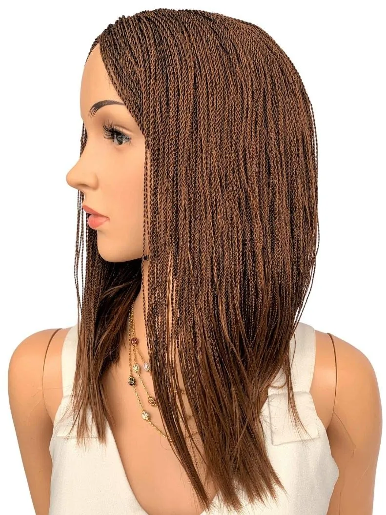 Twisted Wigs, Micro Million Twist Wig - Color 30 - 12 Inches. Ultra Thin and Light Synthetic Hand Braided Wigs for Black Women.