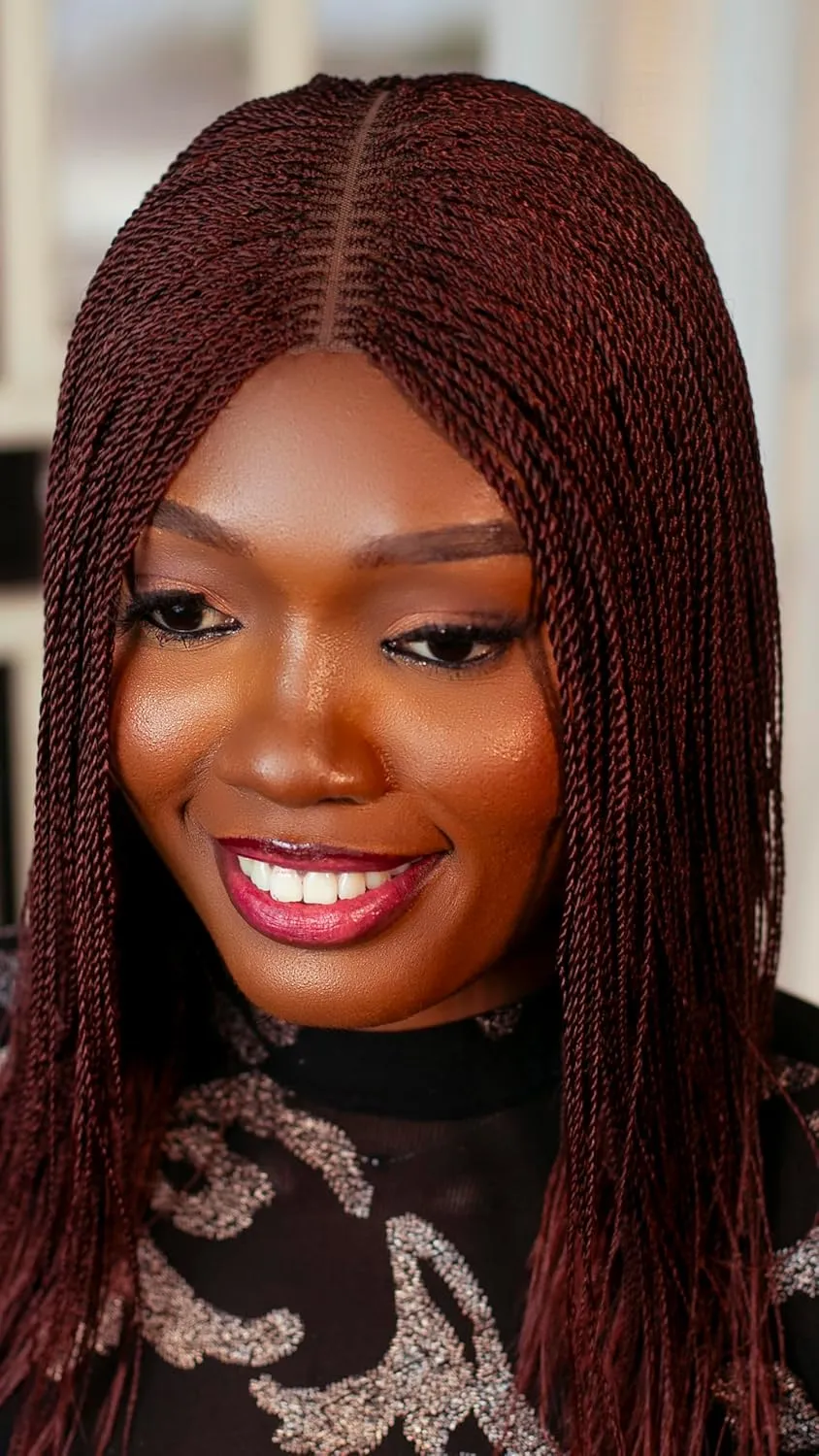 Twisted Wigs, Micro Million Twist Wig - Color 35 - 12 Inches. Ultra Thin and Light Synthetic Hand Braided Wigs for Black Women.