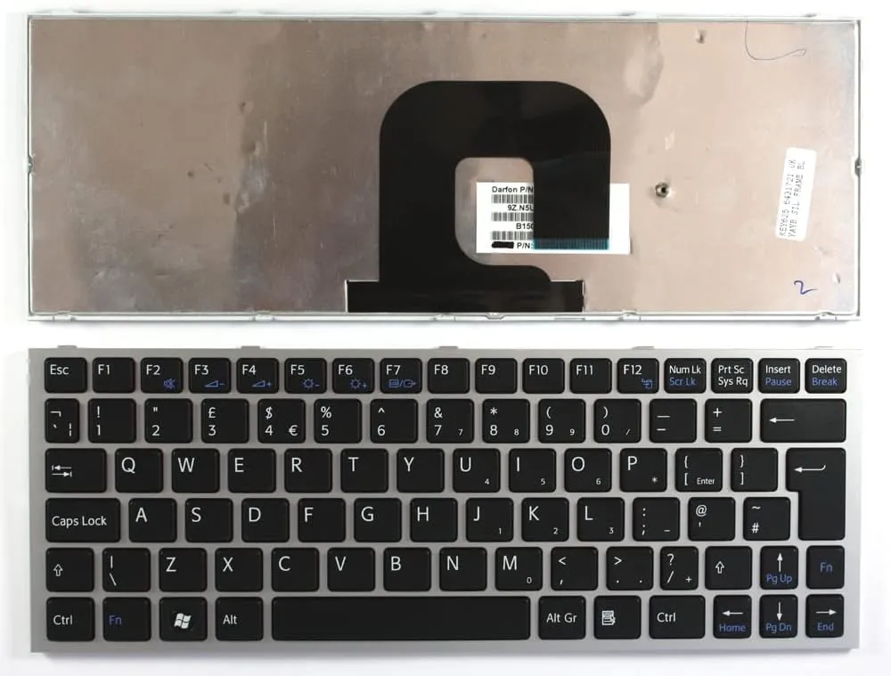 UK Layout Silver Frame Black Replacement Laptop Keyboard Compatible with Sony Vaio VPCYB3Q1R/S
